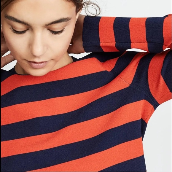 VERONICA BEARD Broome Red & Navy Blue Striped Cropped Crewneck Sz XS - Picture 2 of 9